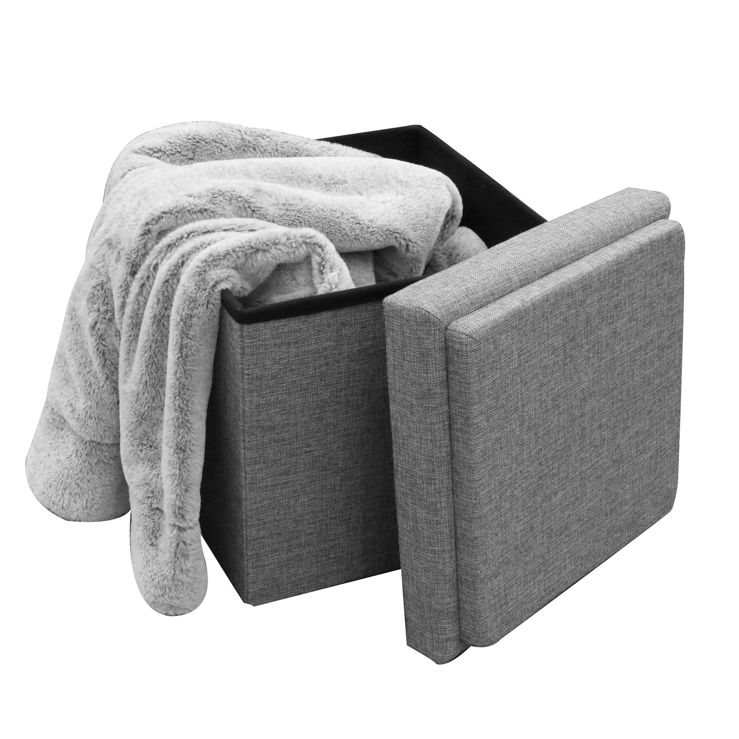 Coffre Pouf Pliable Table Tissu Gris 38X38Cm