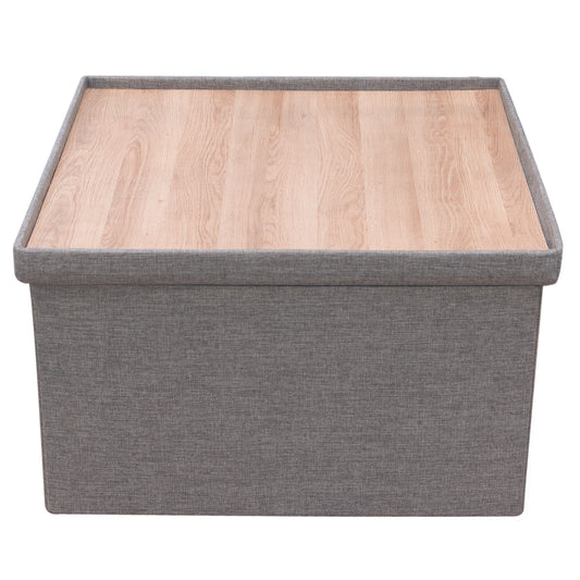 Coffre Pouf Pliable Table Tissu Gris 76X76Cm