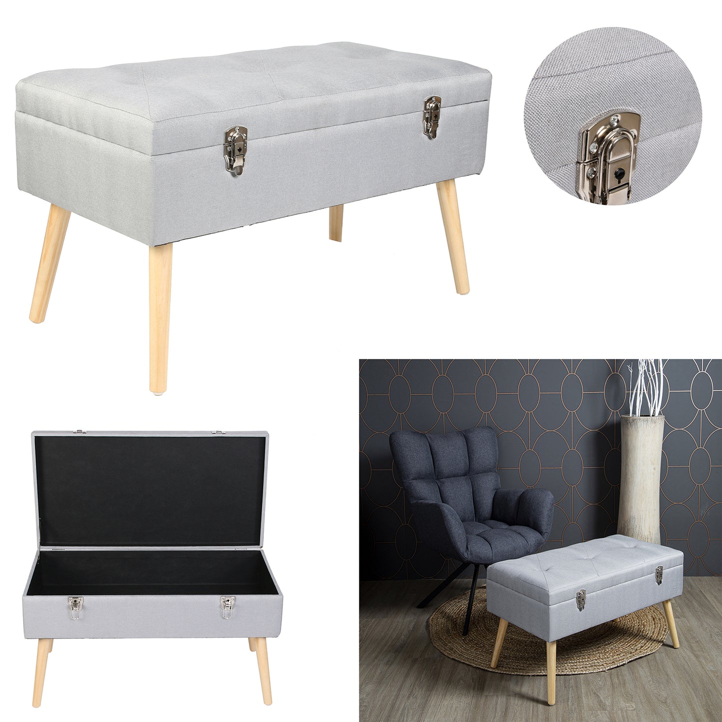 Banc Coffre Valise Gris Clair