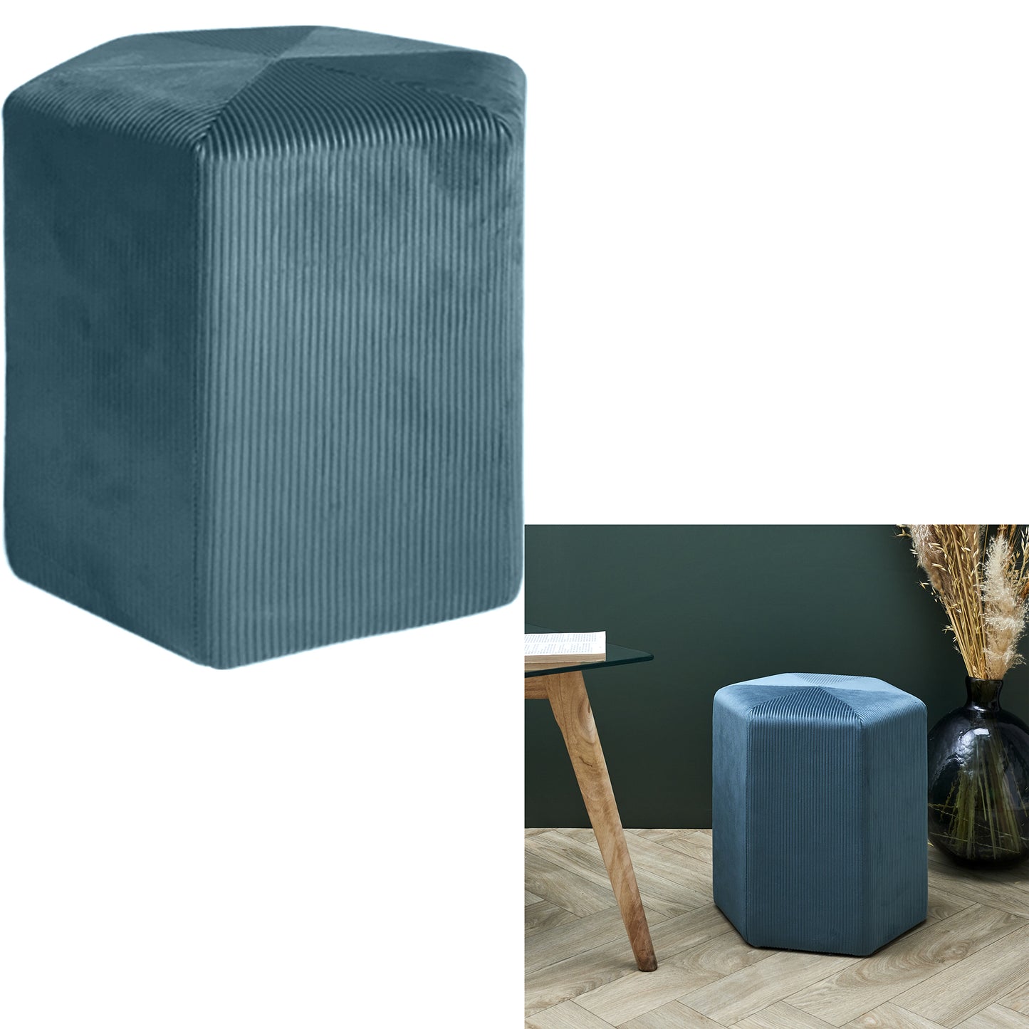 Pouf Velours Cotele 35Cm Giulia Bleu Canard