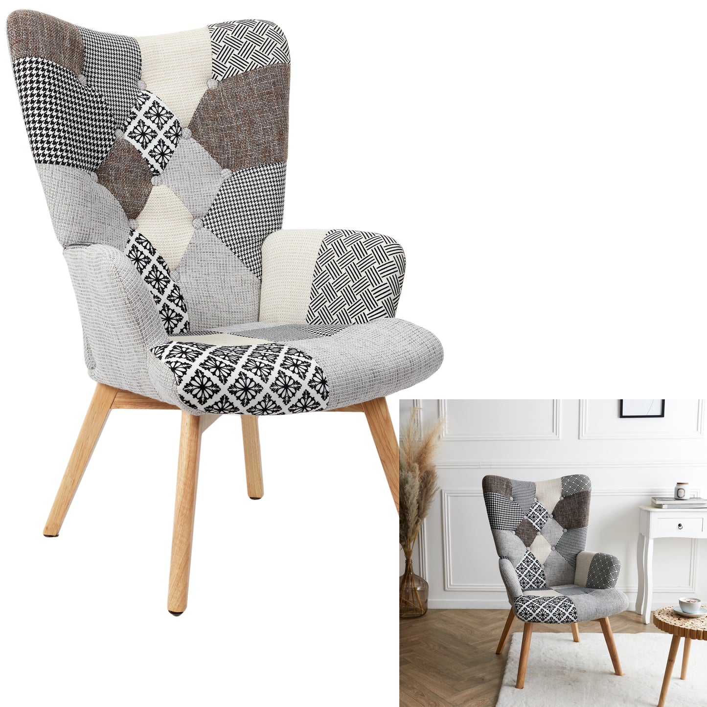 Fauteuil Helsinki Patchwork Gris