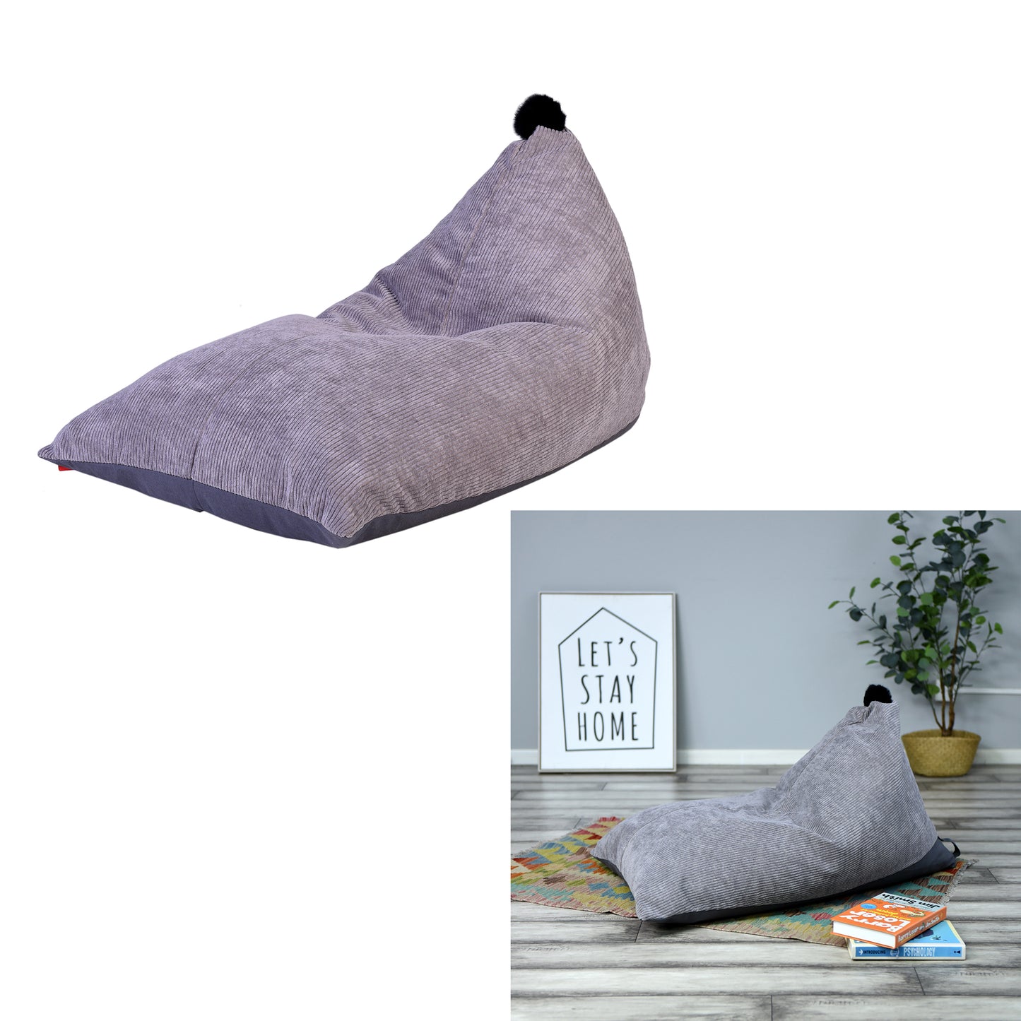 Pouf Velours Cotele Gris Malo