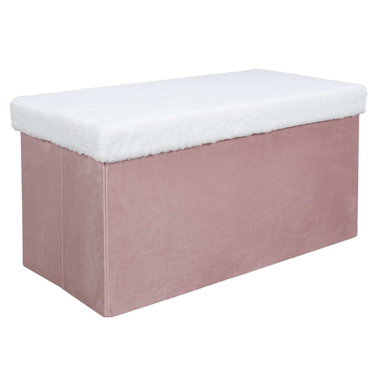 Coffre Banc Pliable Rose Imitation Fourrure Leo