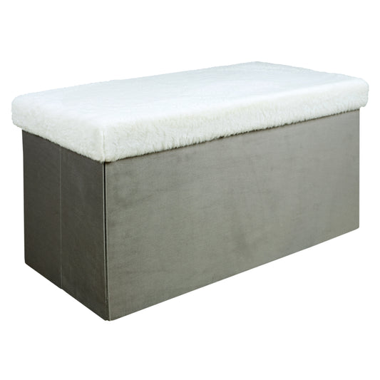 Coffre Banc Pliable Gris Imitation Fourrure Leo