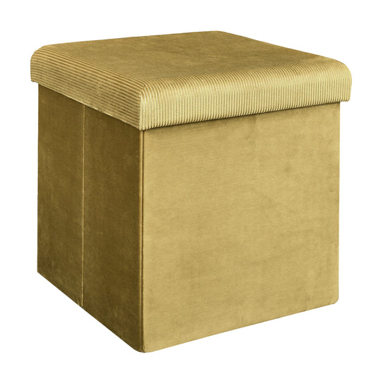 Coffre Pouf Pliable Velours Cotele Giulia Jaune