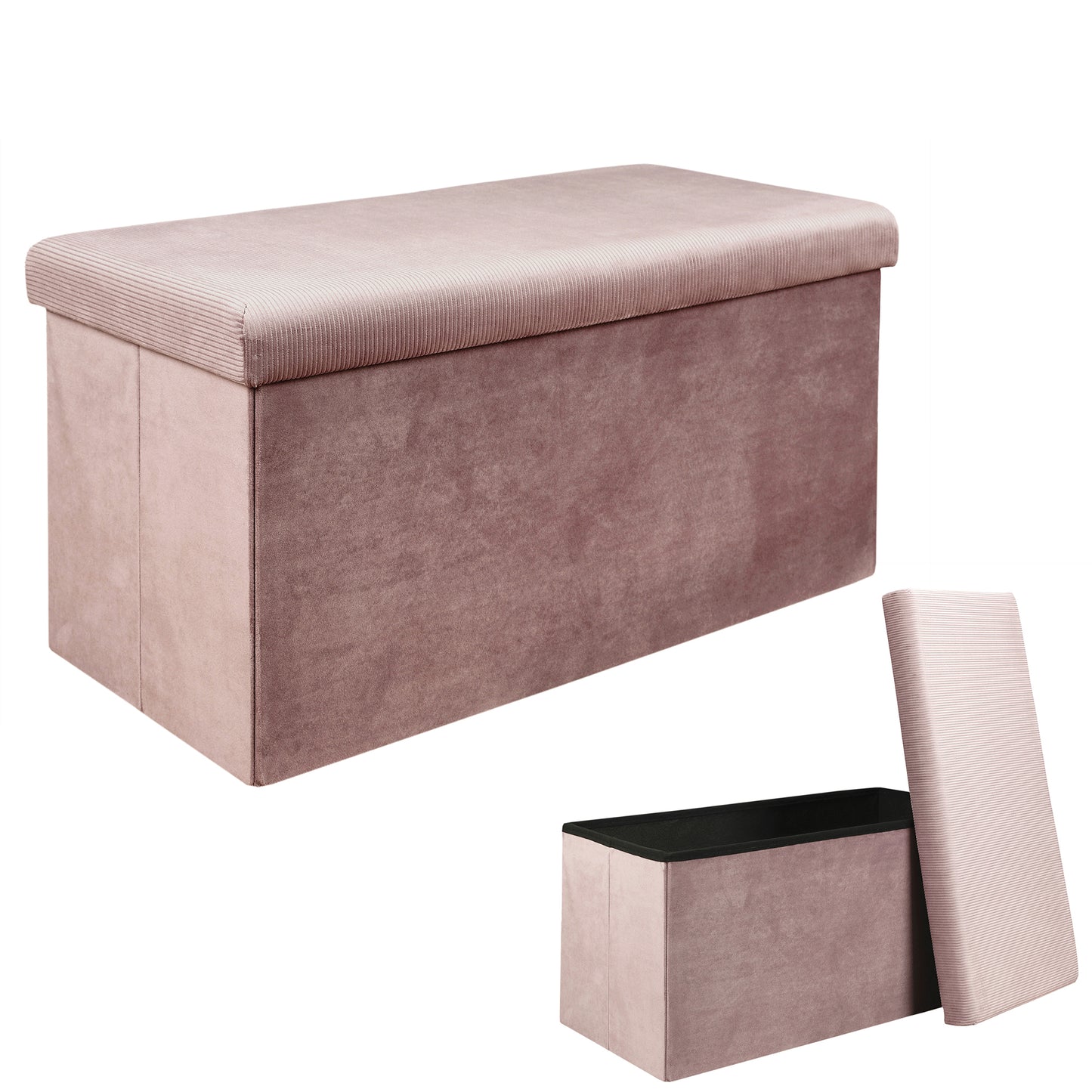 Coffre Banc Pliable Velours Cotele Giulia Rose