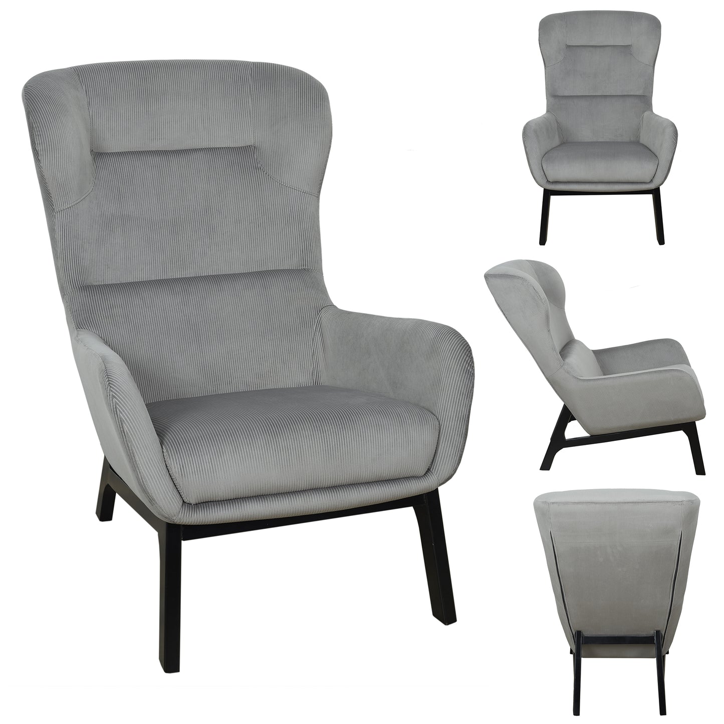 Fauteuil Velours Cotele Roma Gris Fonce