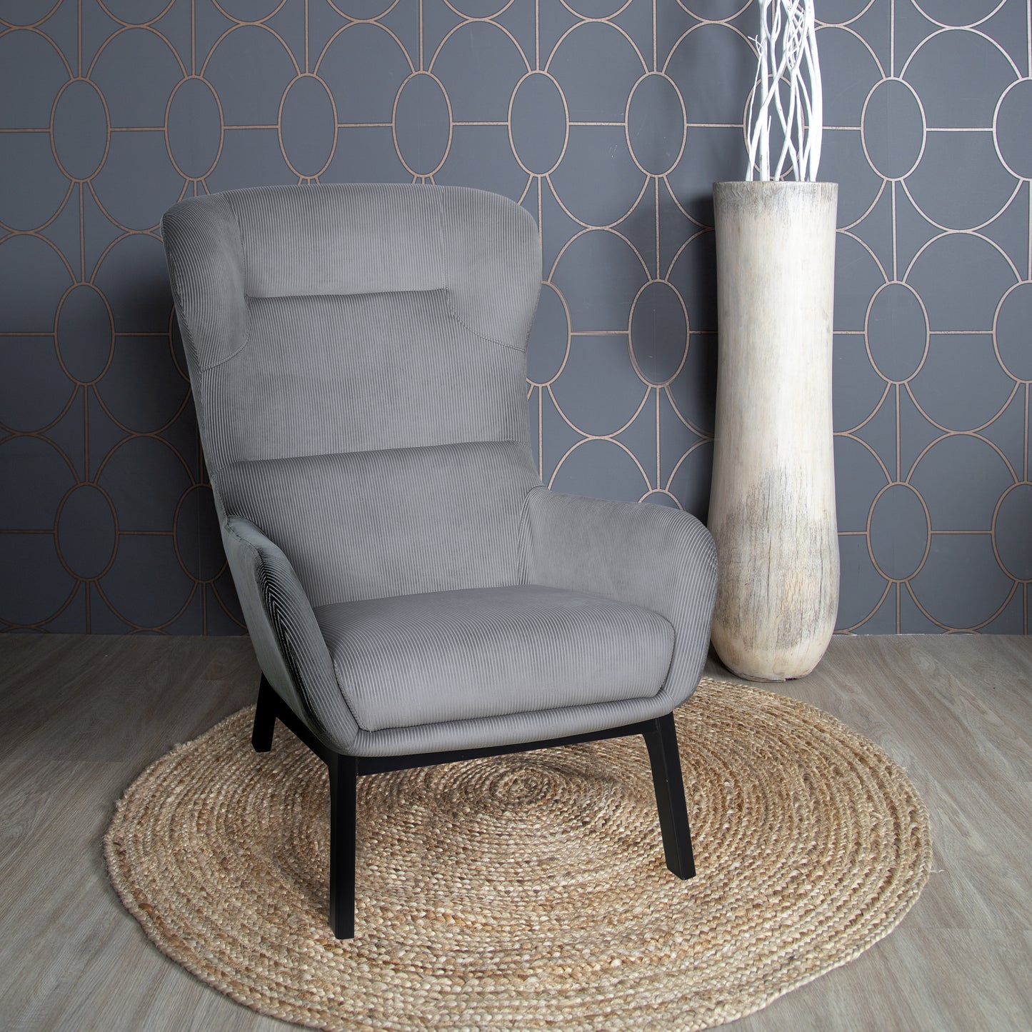 Fauteuil Velours Cotele Roma Gris Fonce