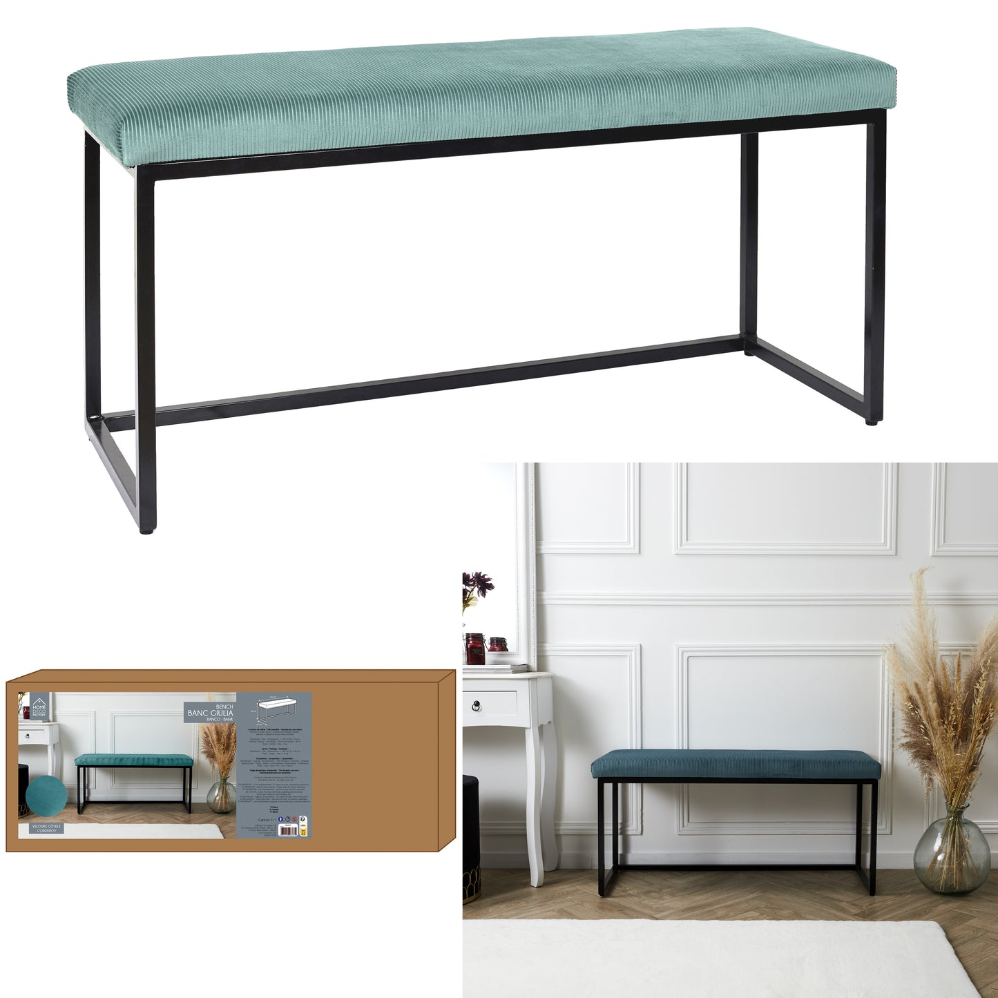 Banc Giulia Bleu Velours Cotele