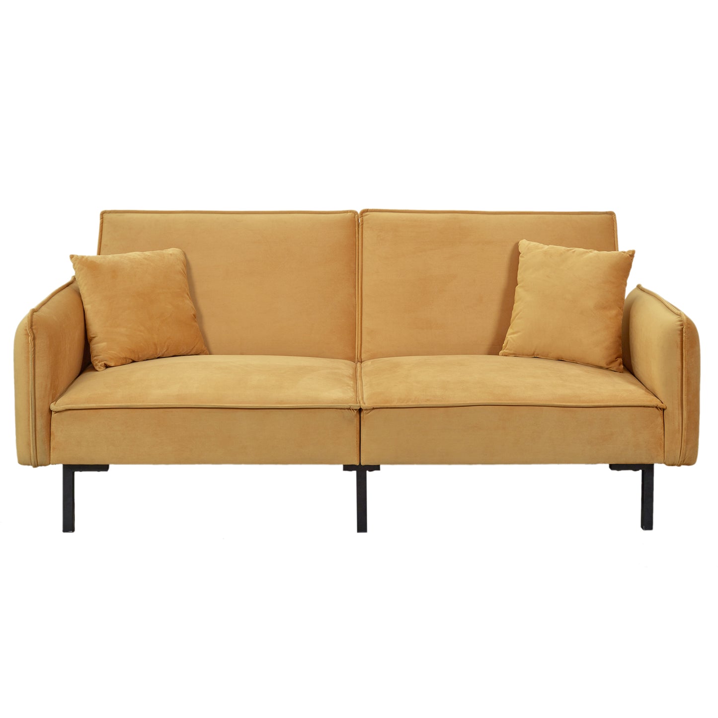 Canape Convertible Velours 2 Coussins Ocre