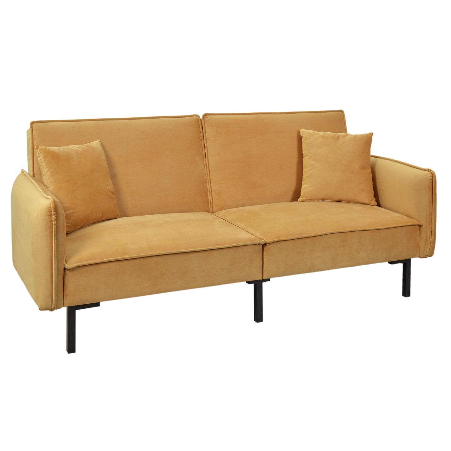 Canape Convertible Velours 2 Coussins Ocre