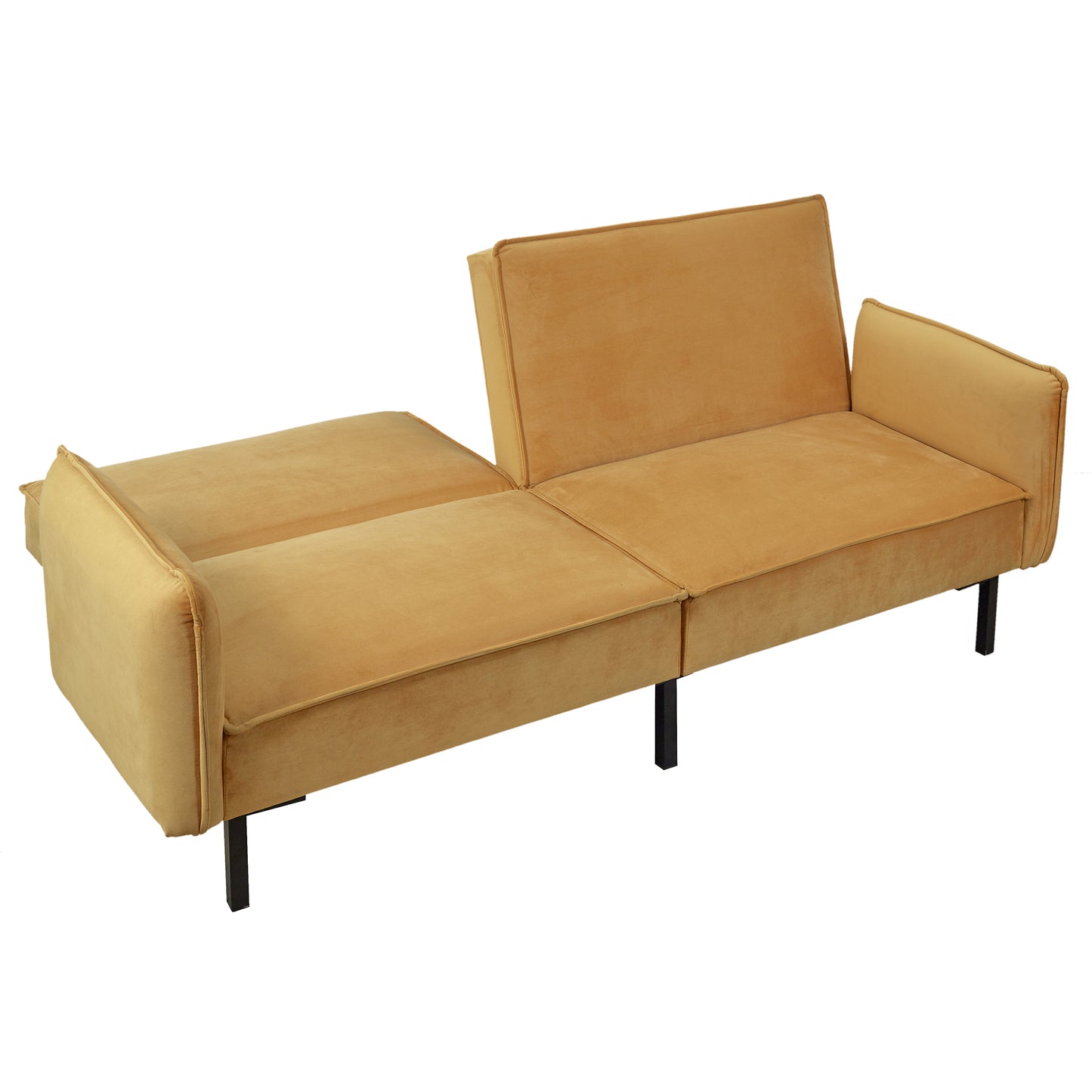 Canape Convertible Velours 2 Coussins Ocre