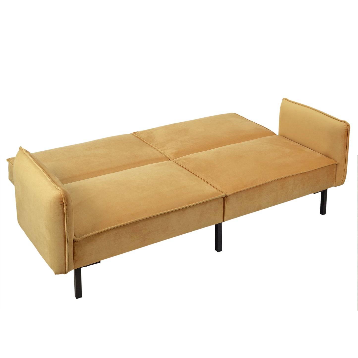 Canape Convertible Velours 2 Coussins Ocre