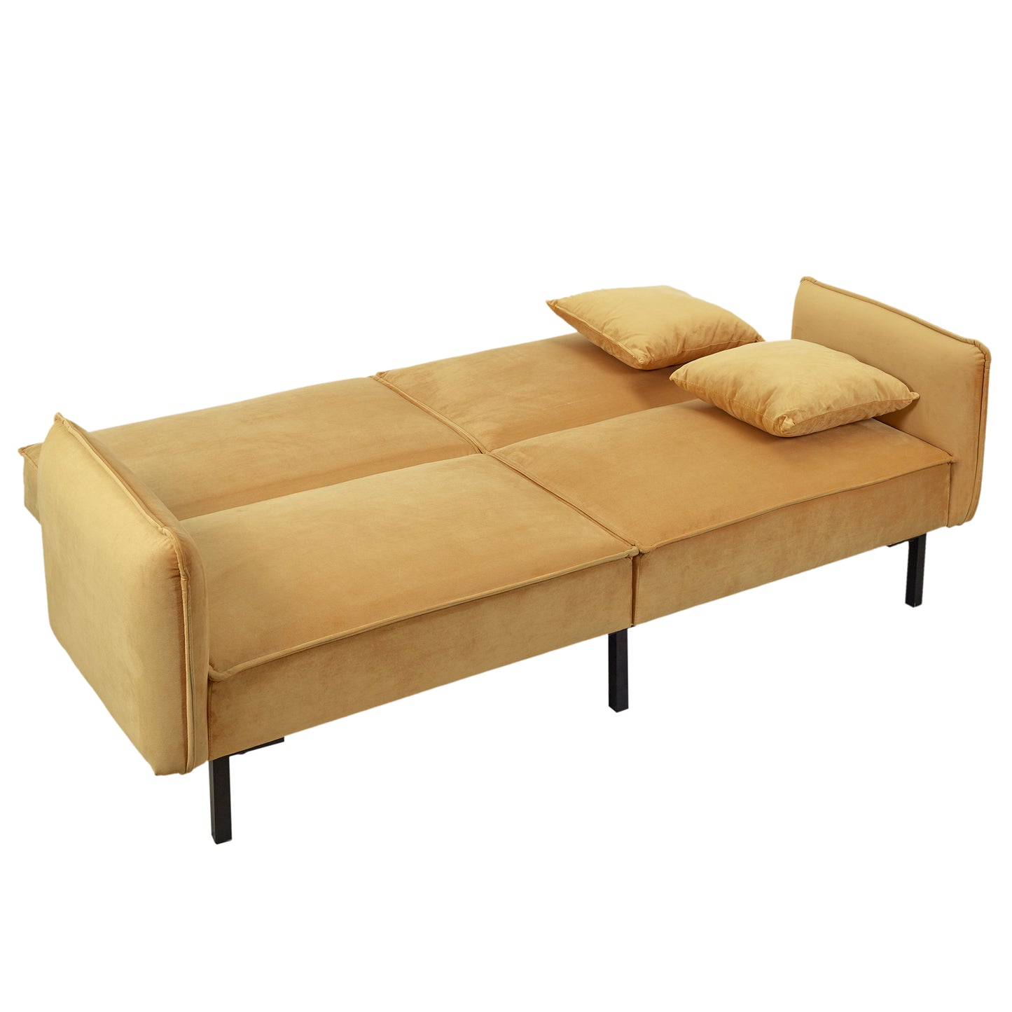 Canape Convertible Velours 2 Coussins Ocre