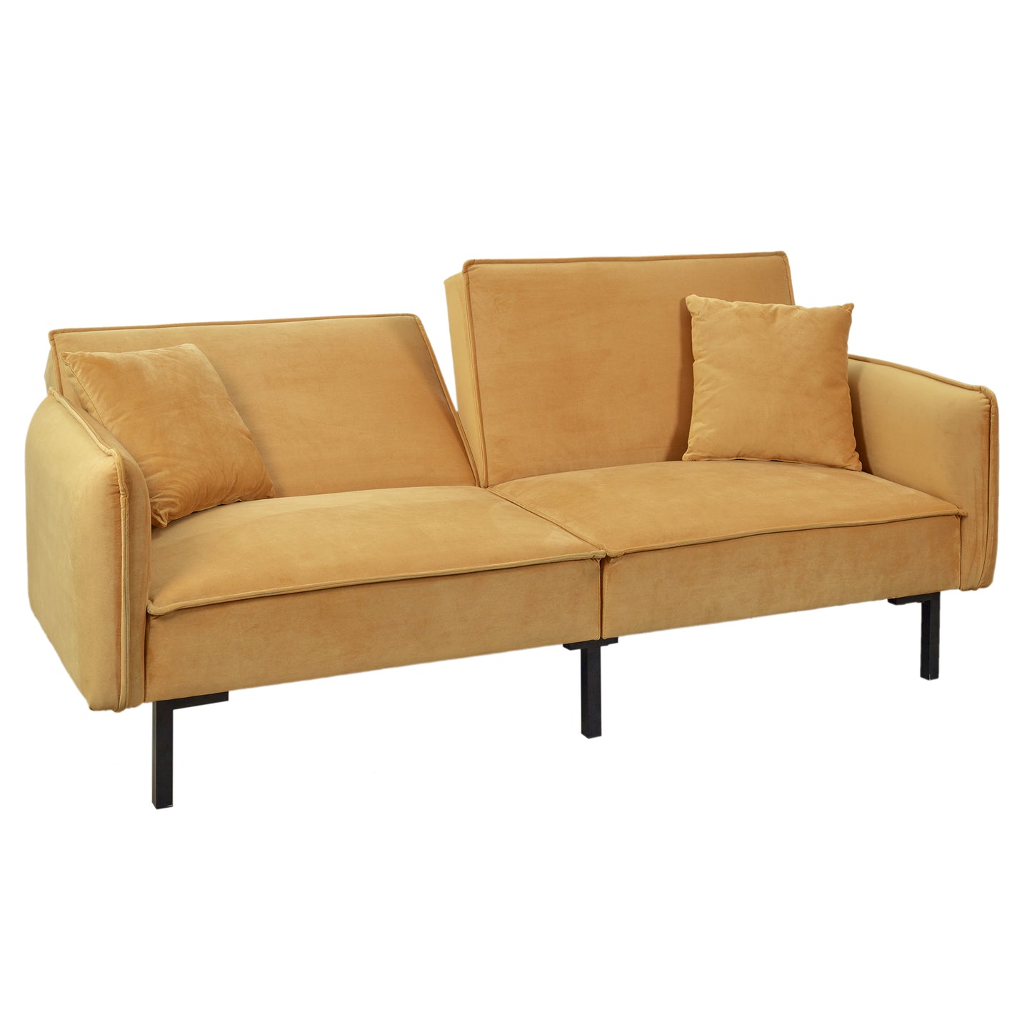 Canape Convertible Velours 2 Coussins Ocre