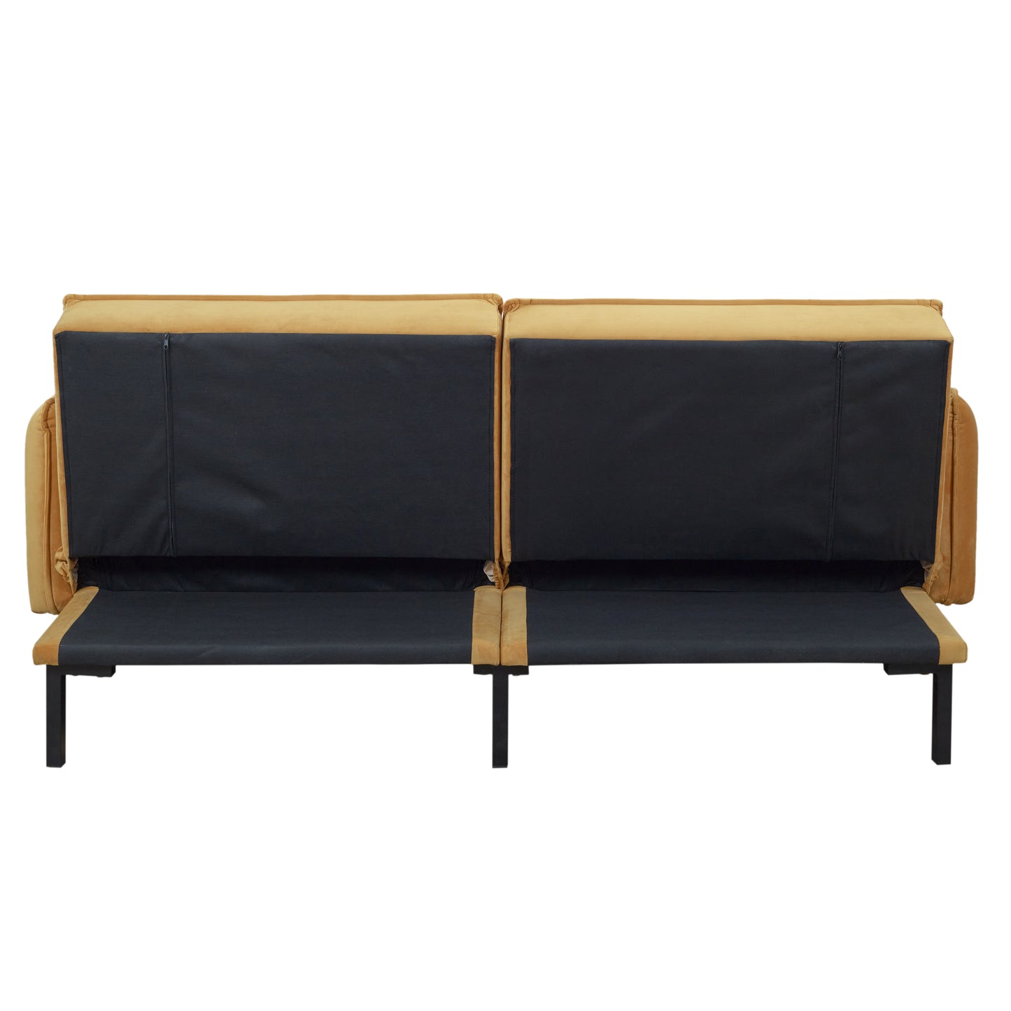 Canape Convertible Velours 2 Coussins Ocre