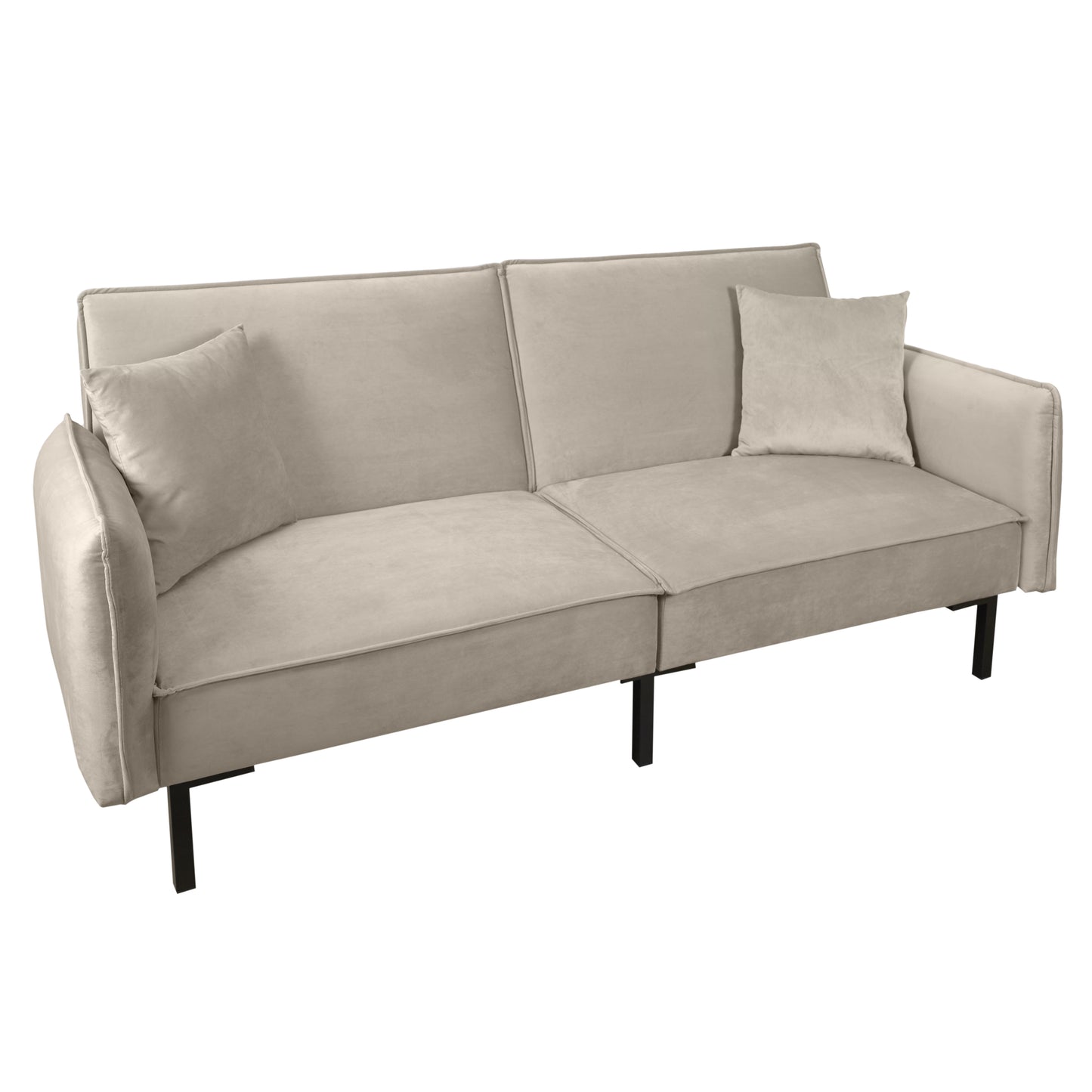 Canape Convertible Velours 2 Coussins Taupe