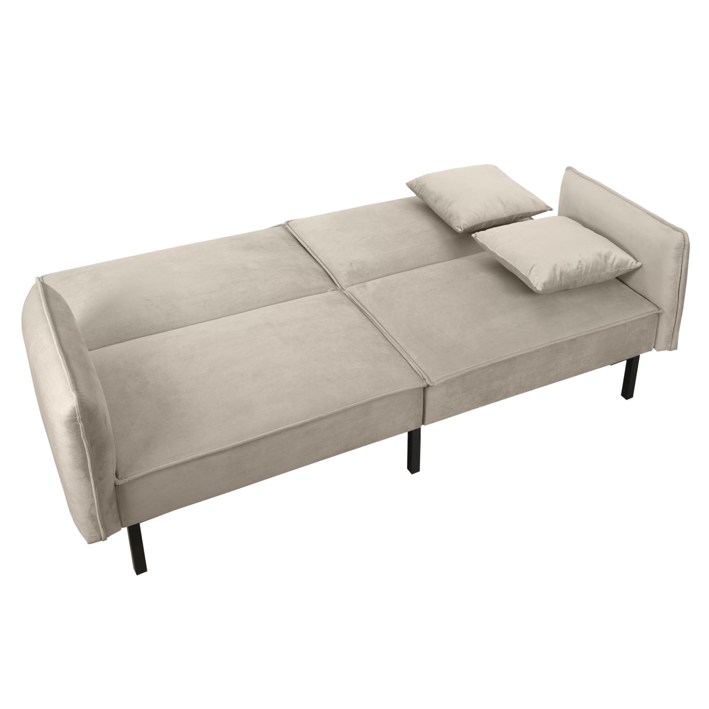 Canape Convertible Velours 2 Coussins Taupe