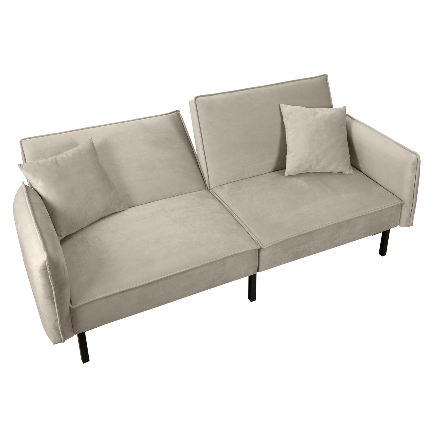 Canape Convertible Velours 2 Coussins Taupe