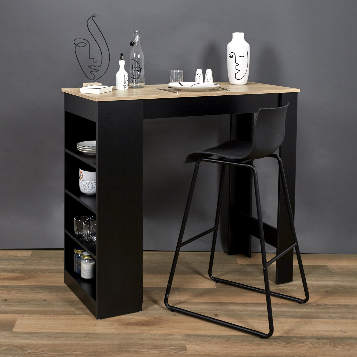 Table De Bar Mange Debout Etageres Cheers Noir