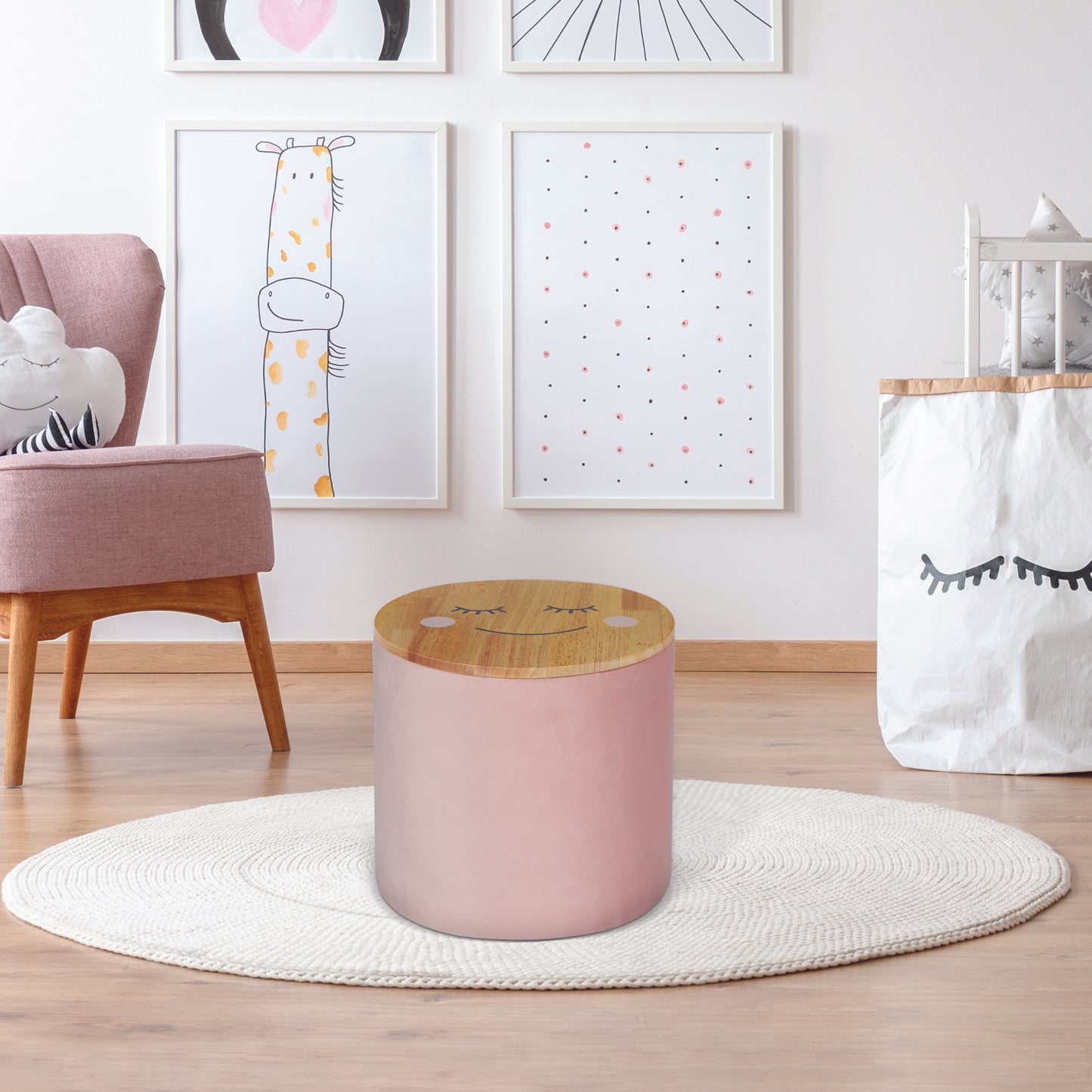 Pouf Rangement Enfant Moon Rose