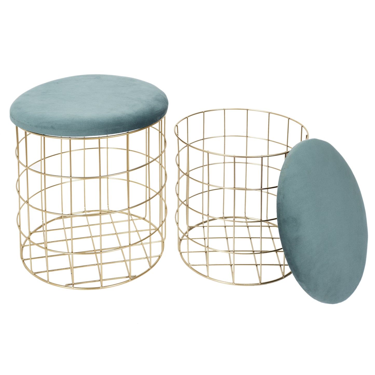 Pouf Gigogne Velours Vert X2