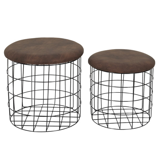 Pouf Gigogne Pu Marron X2