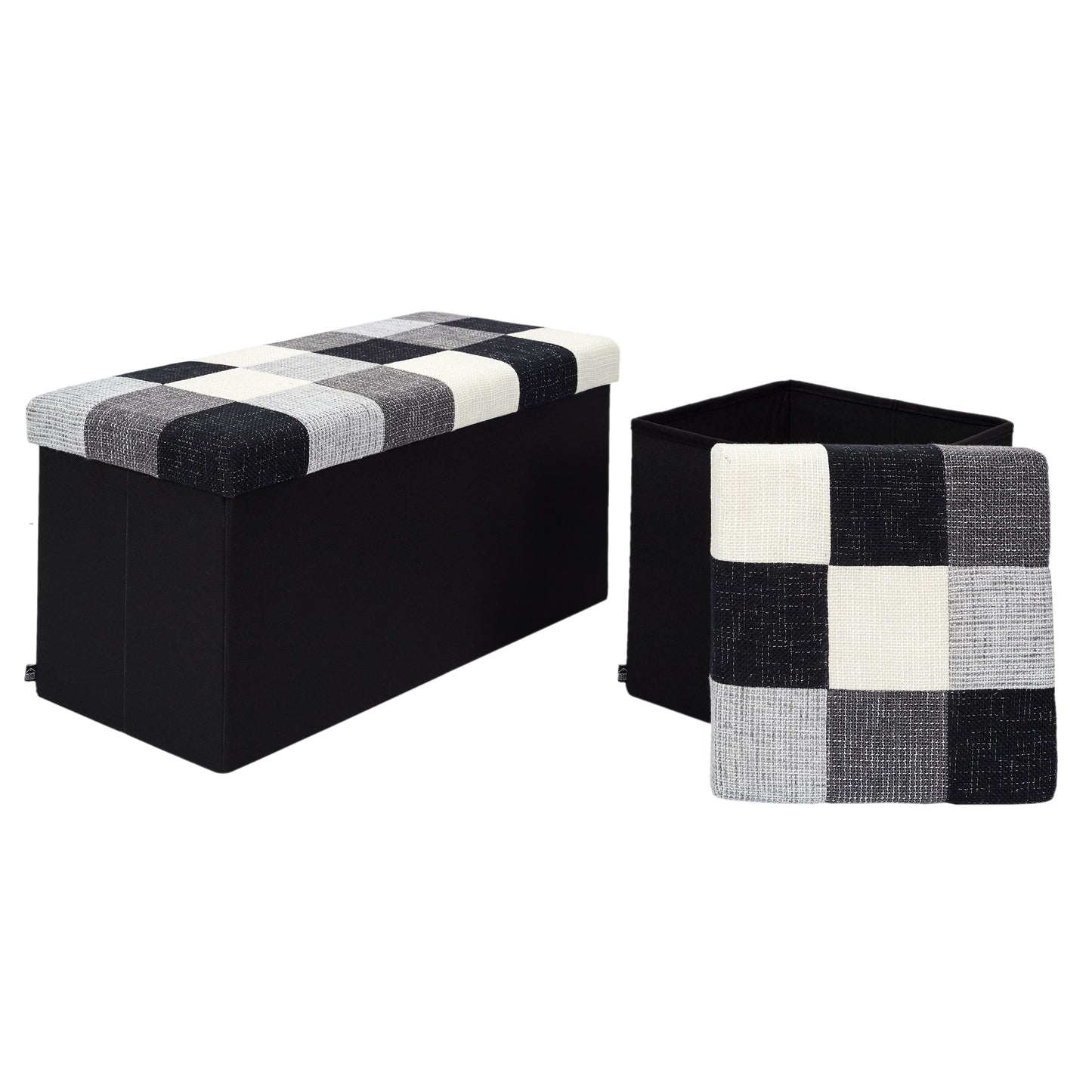 Coffre Pouf Pliable Patchwork Gris