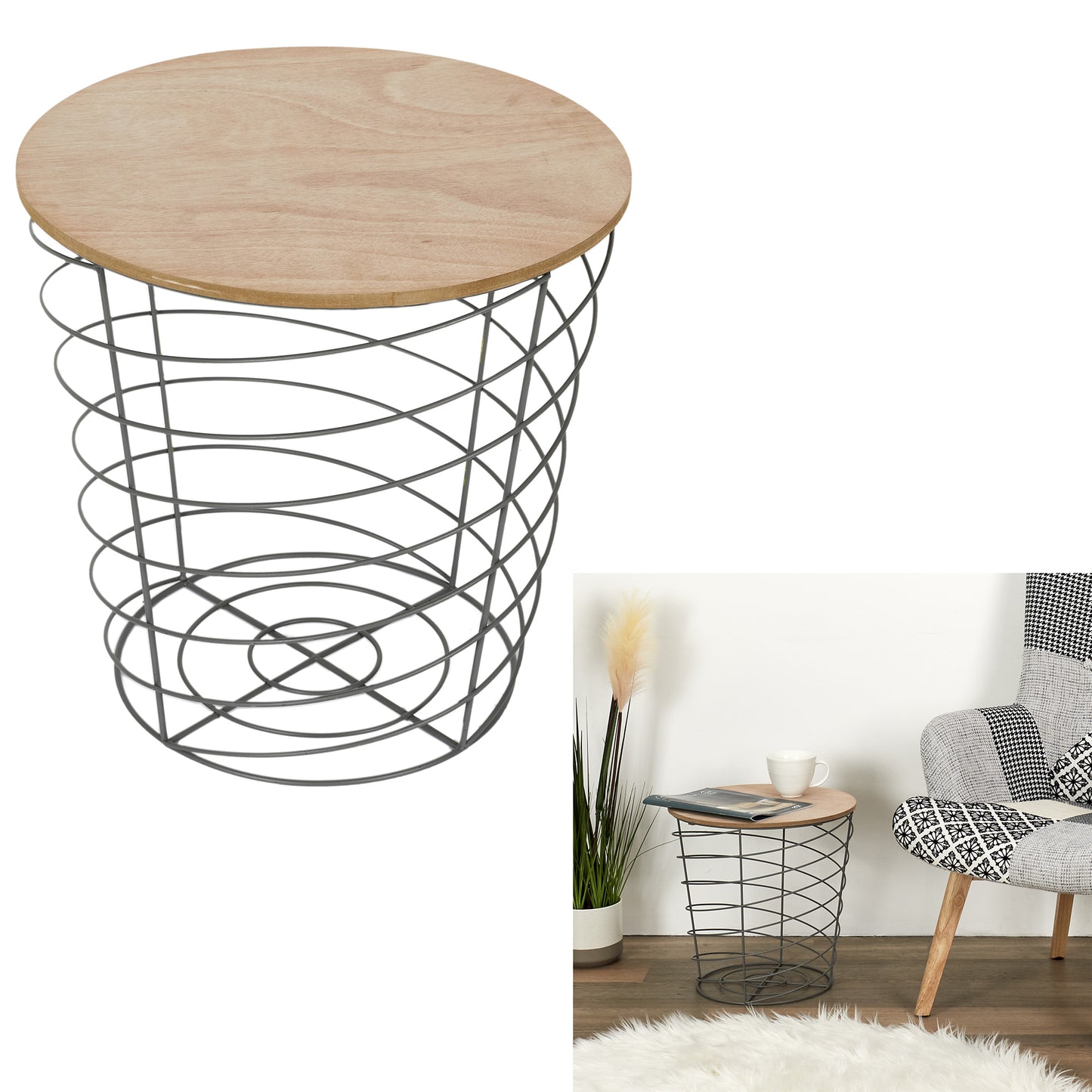 Table Filaire Bois Et Metal Cyclone Gris