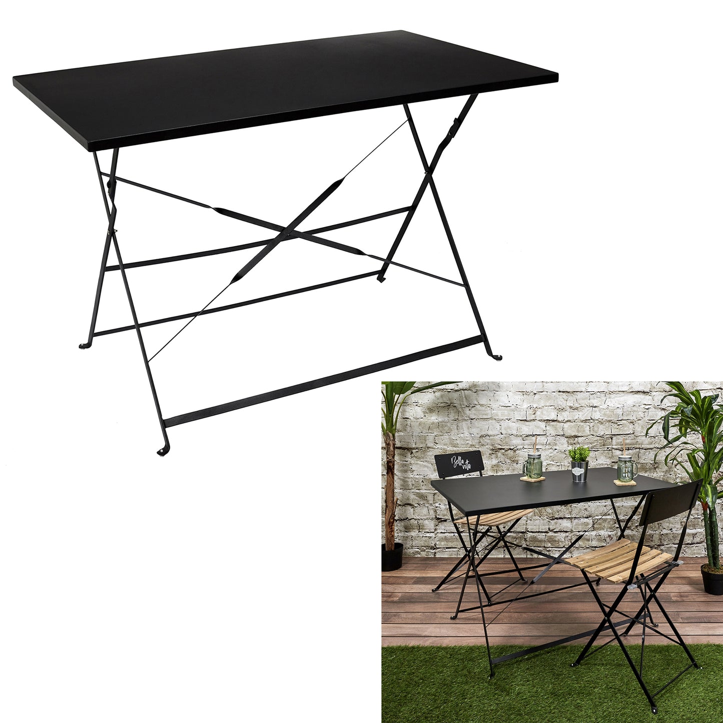 Table De Repas Pliante Palerme Noir 110X70X71Cm