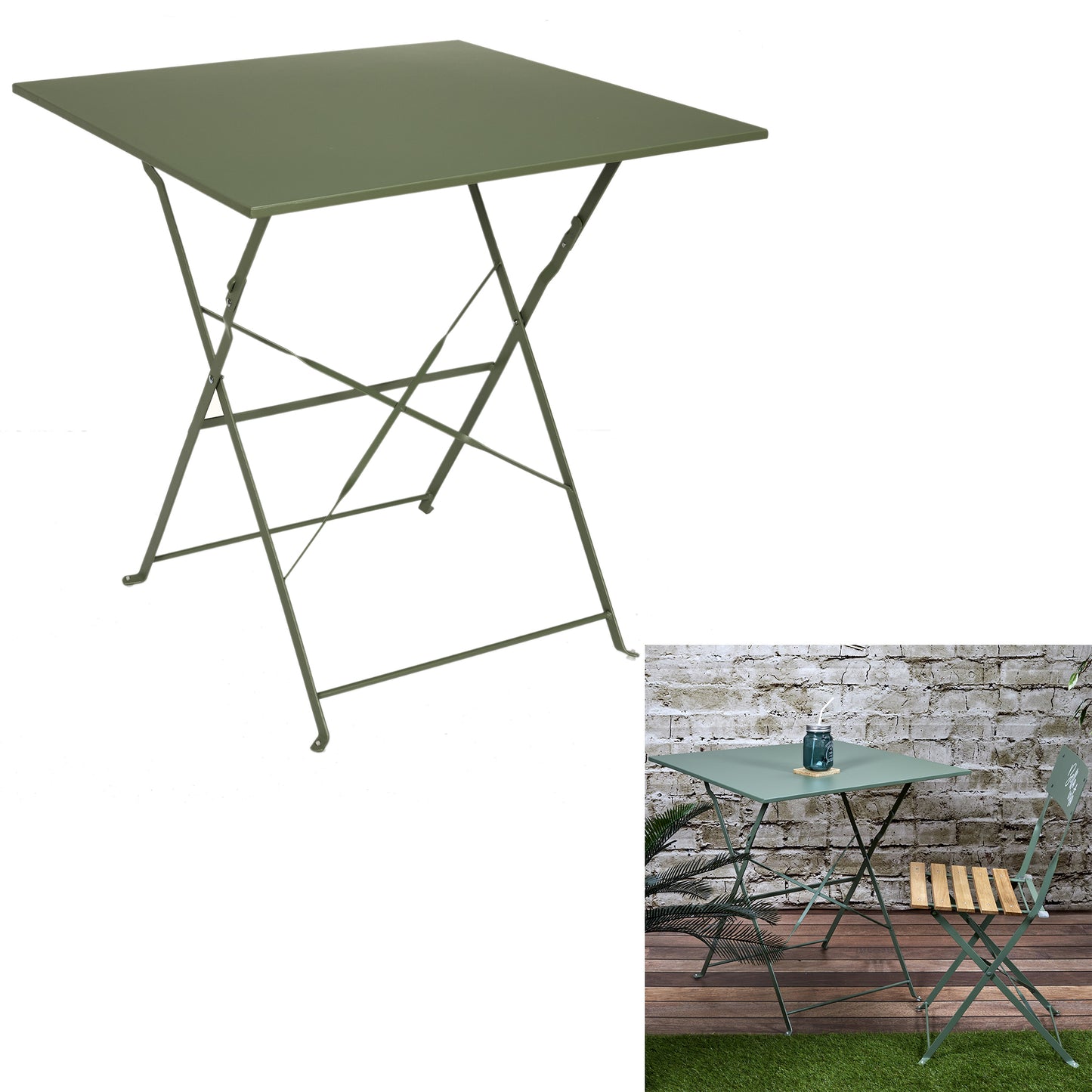 Table Repas Pliante Palerme Kaki 70X70X71Cm