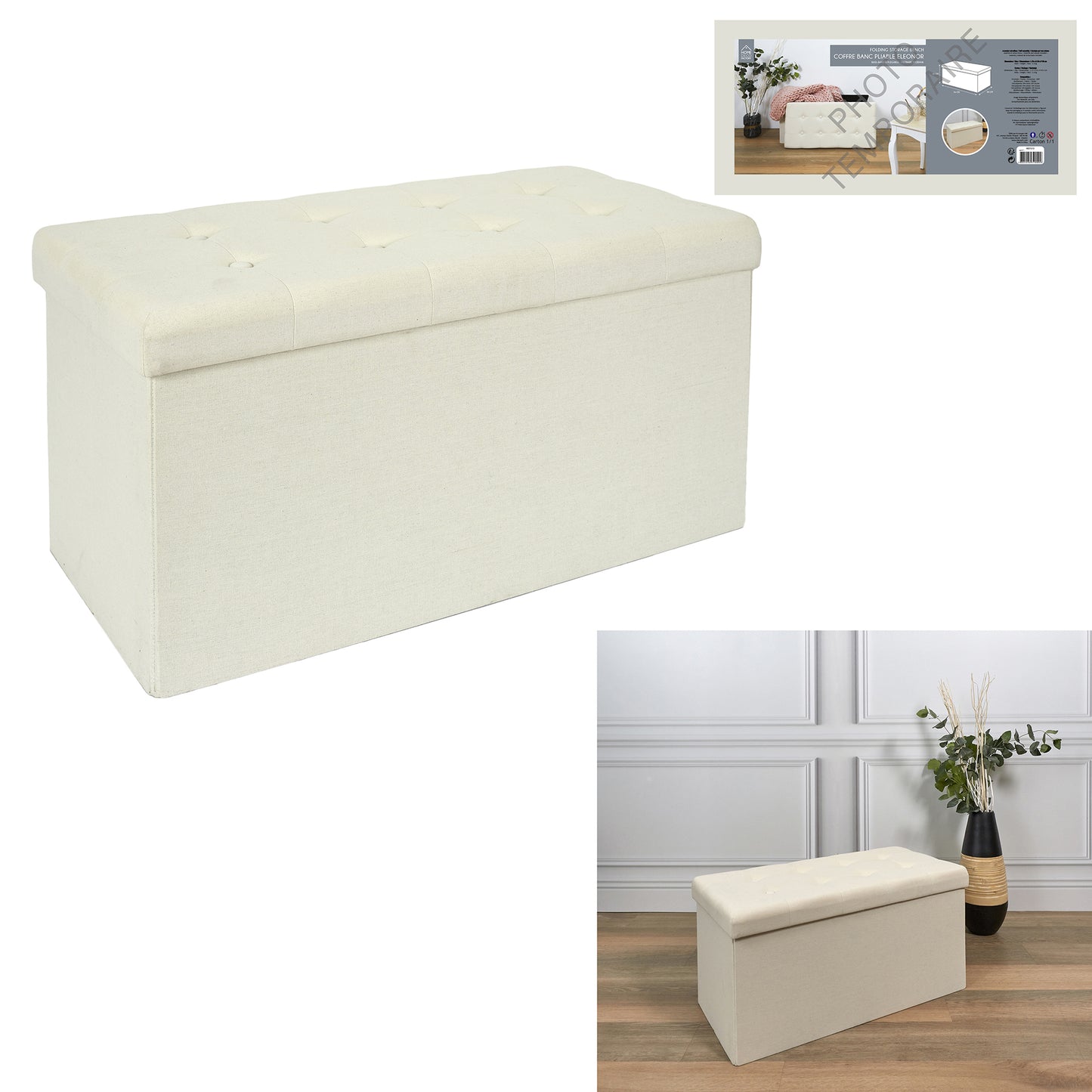 Coffre Banc Pliable Eleonor Beige