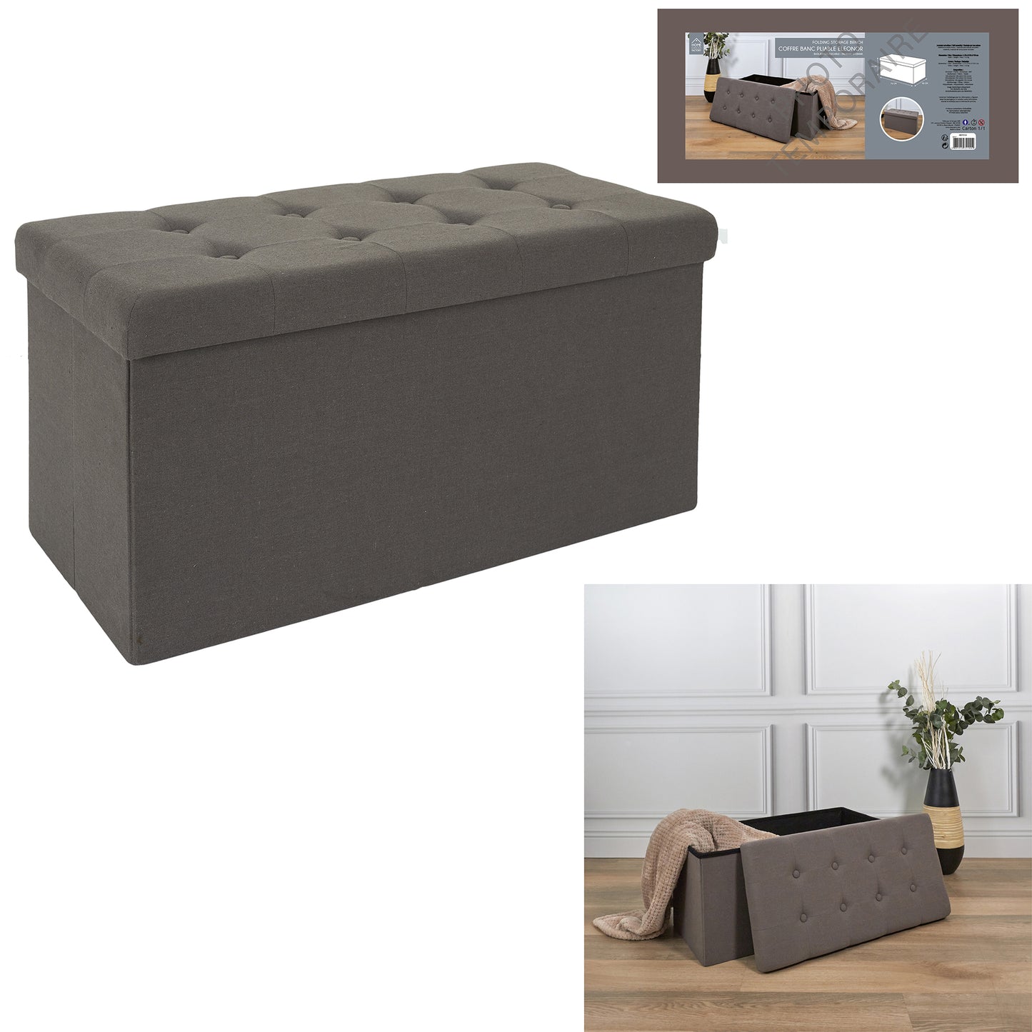 Coffre Banc Pliable Eleonor Gris