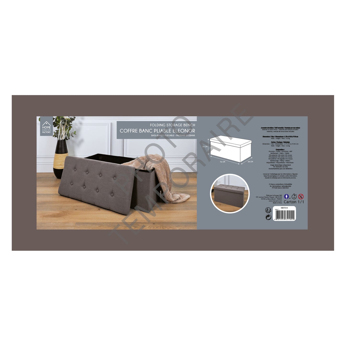 Coffre Banc Pliable Eleonor Gris