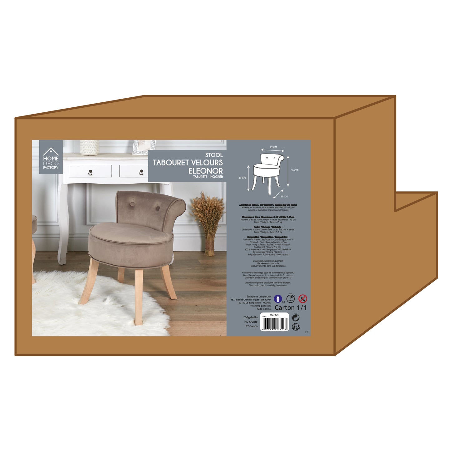 Tabouret Eleonor Velours Taupe