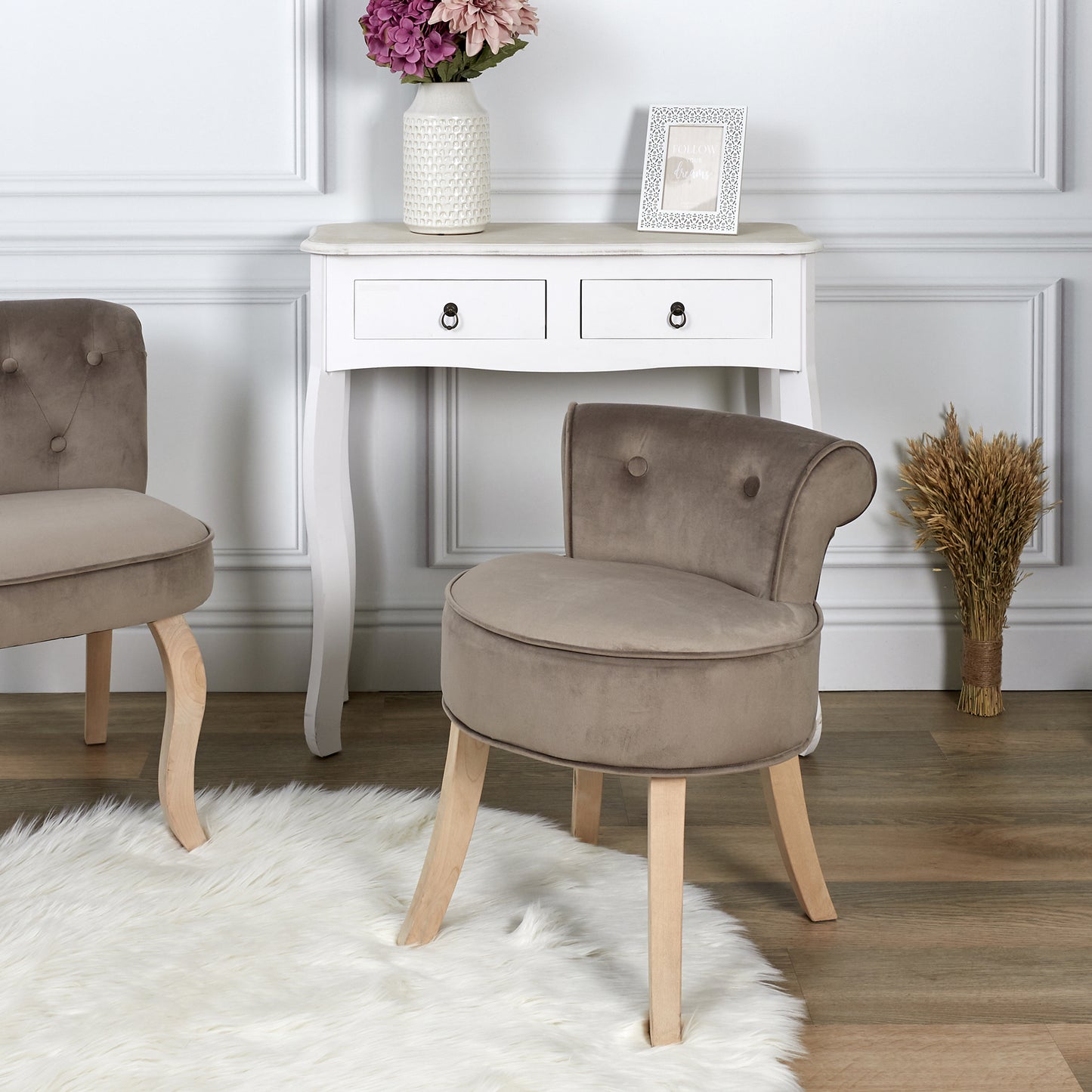 Tabouret Eleonor Velours Taupe