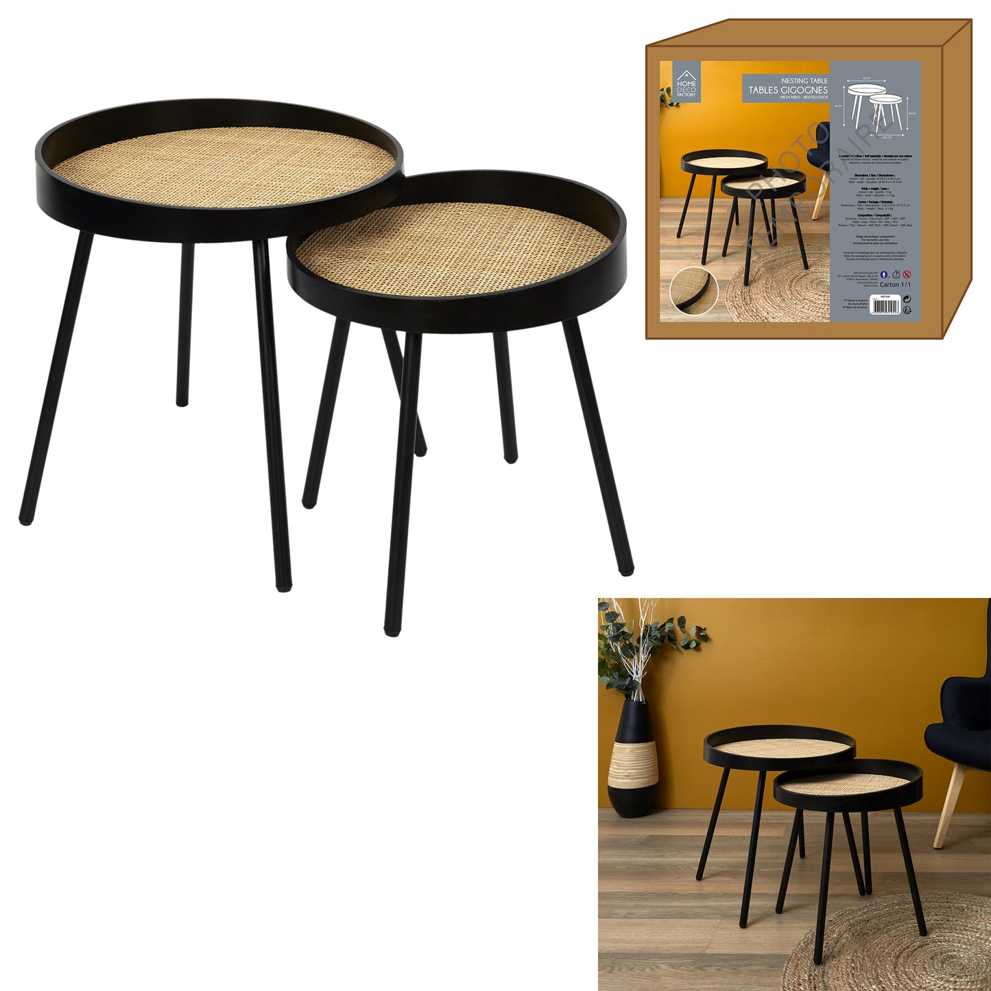 Table Gigogne Reed Noir X2