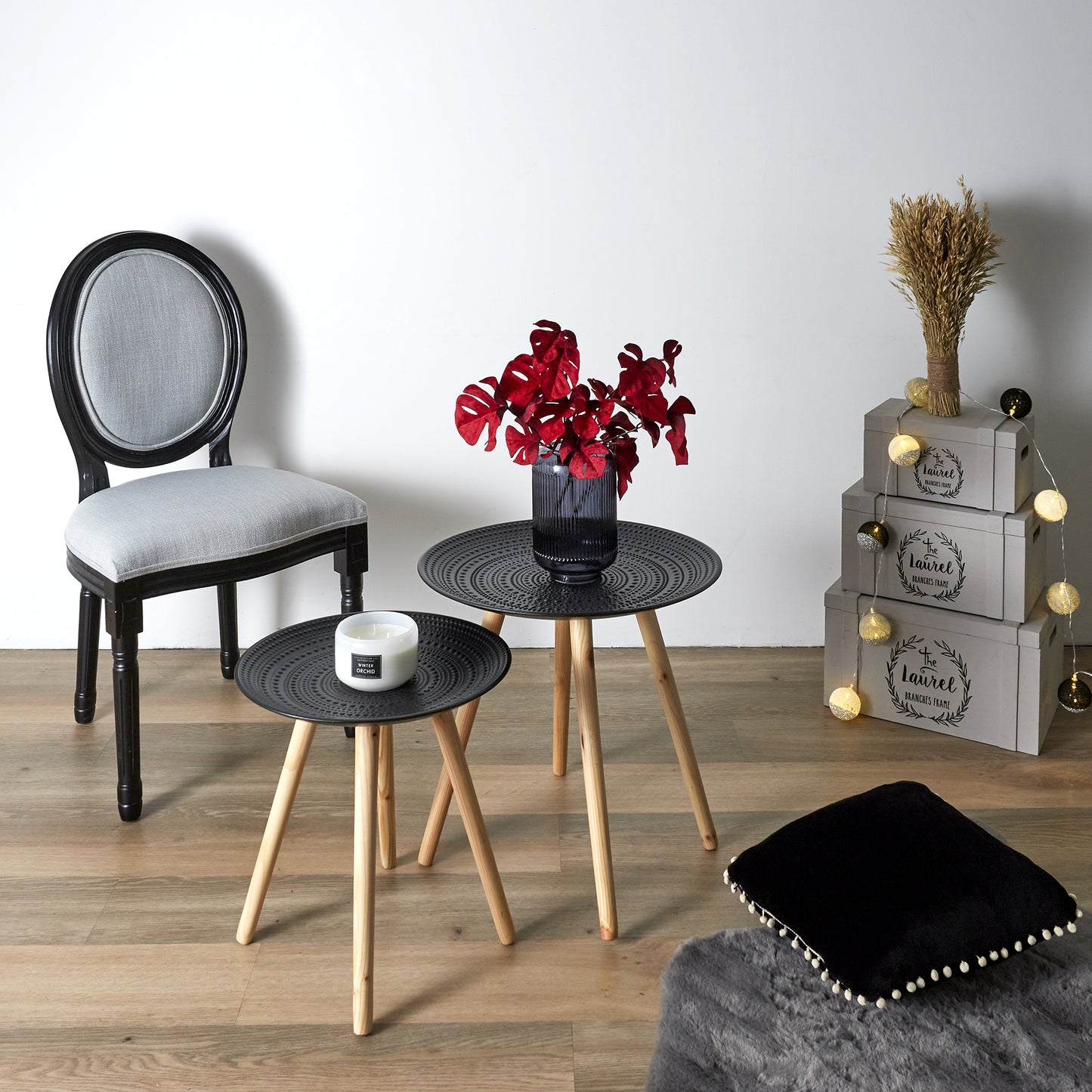 Table Gigogne Ronde Relief Noir X2