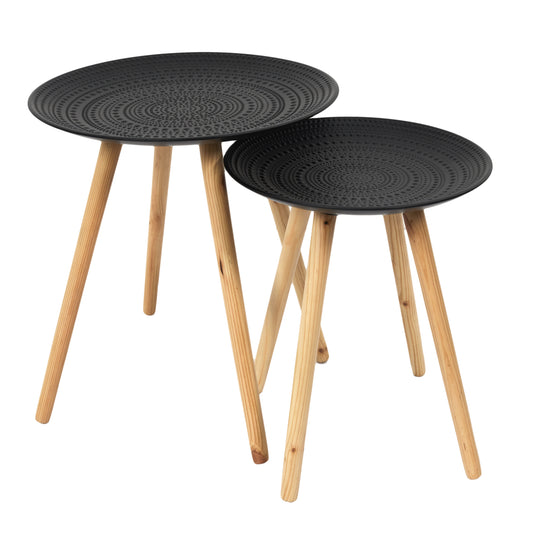 Table Gigogne Ronde Relief Noir X2