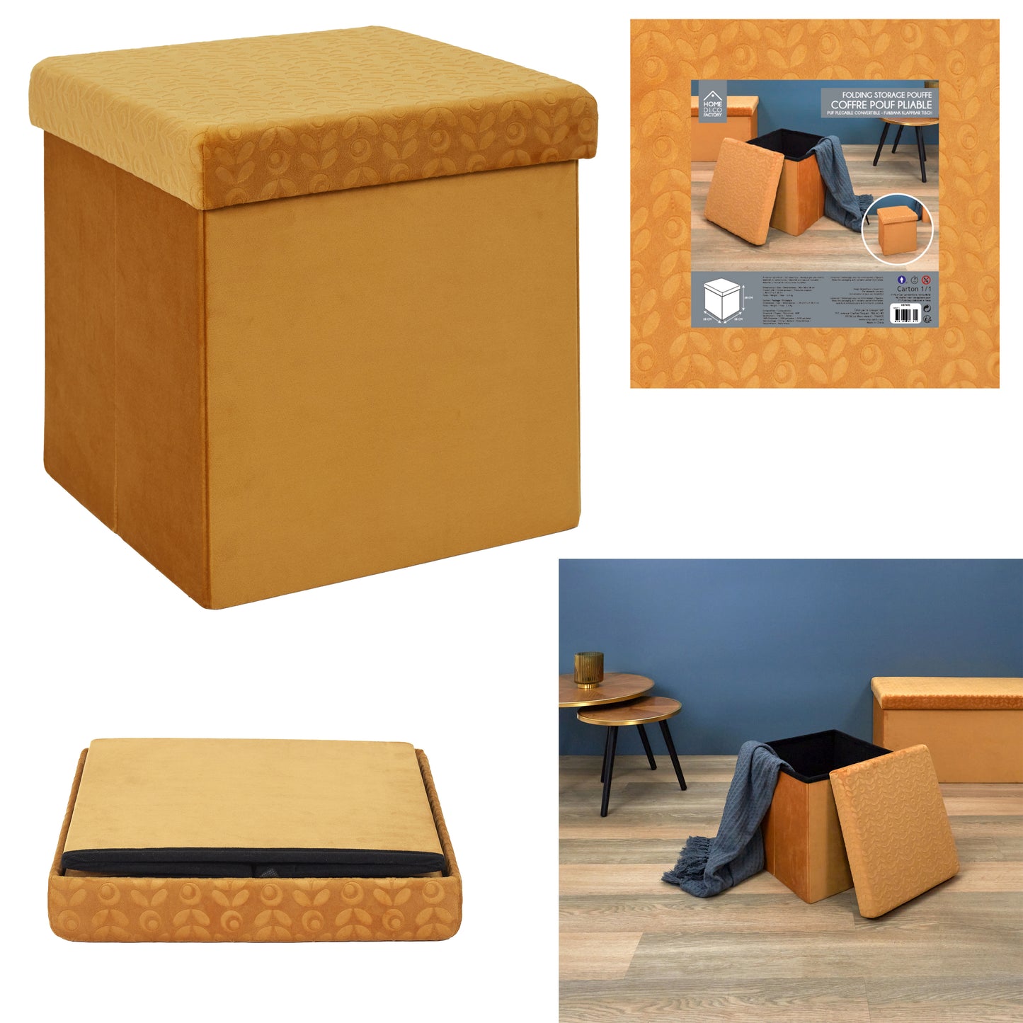 Coffre Pouf Pliable Retro Moutarde