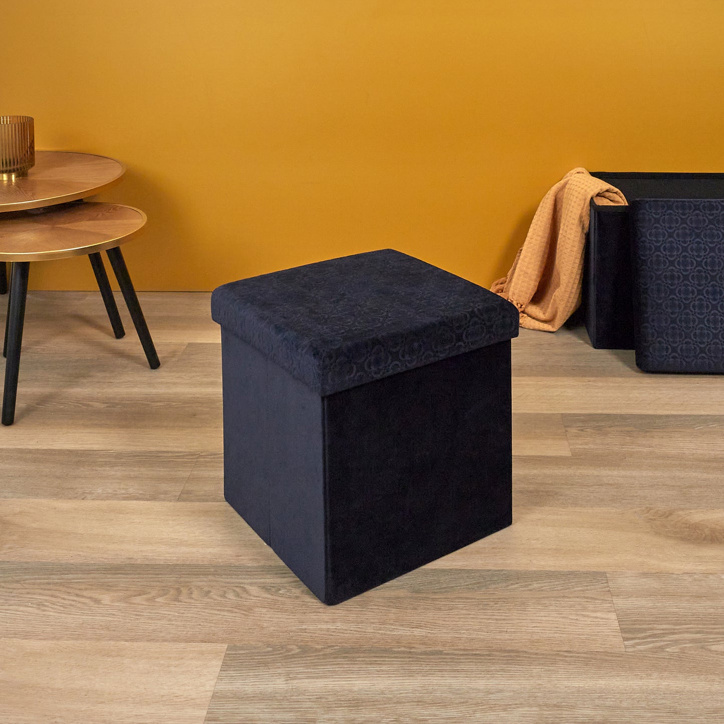 Coffre Pouf Pliable Retro Bleu Nuit