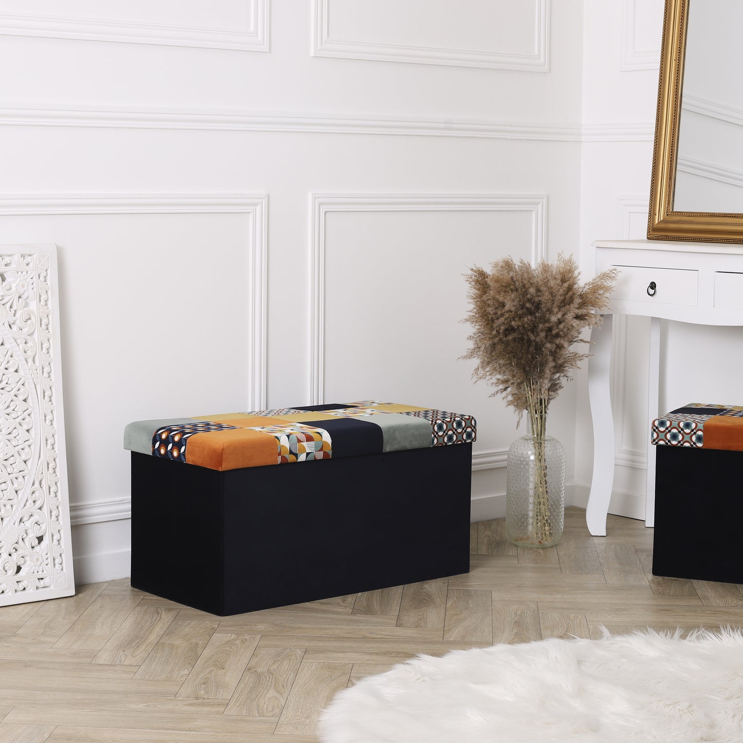 Coffre Banc Pliable Patchwork Retro