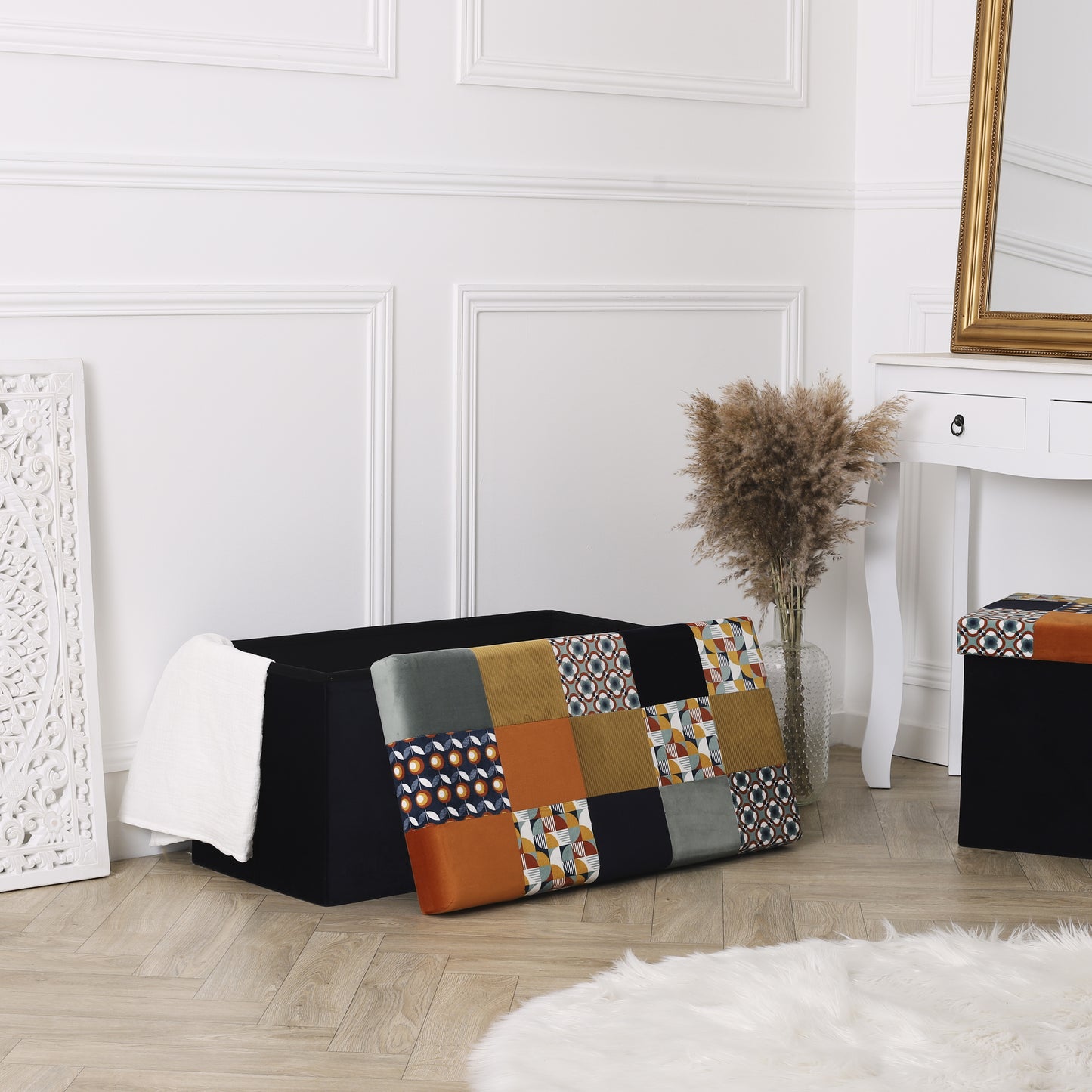 Coffre Banc Pliable Patchwork Retro