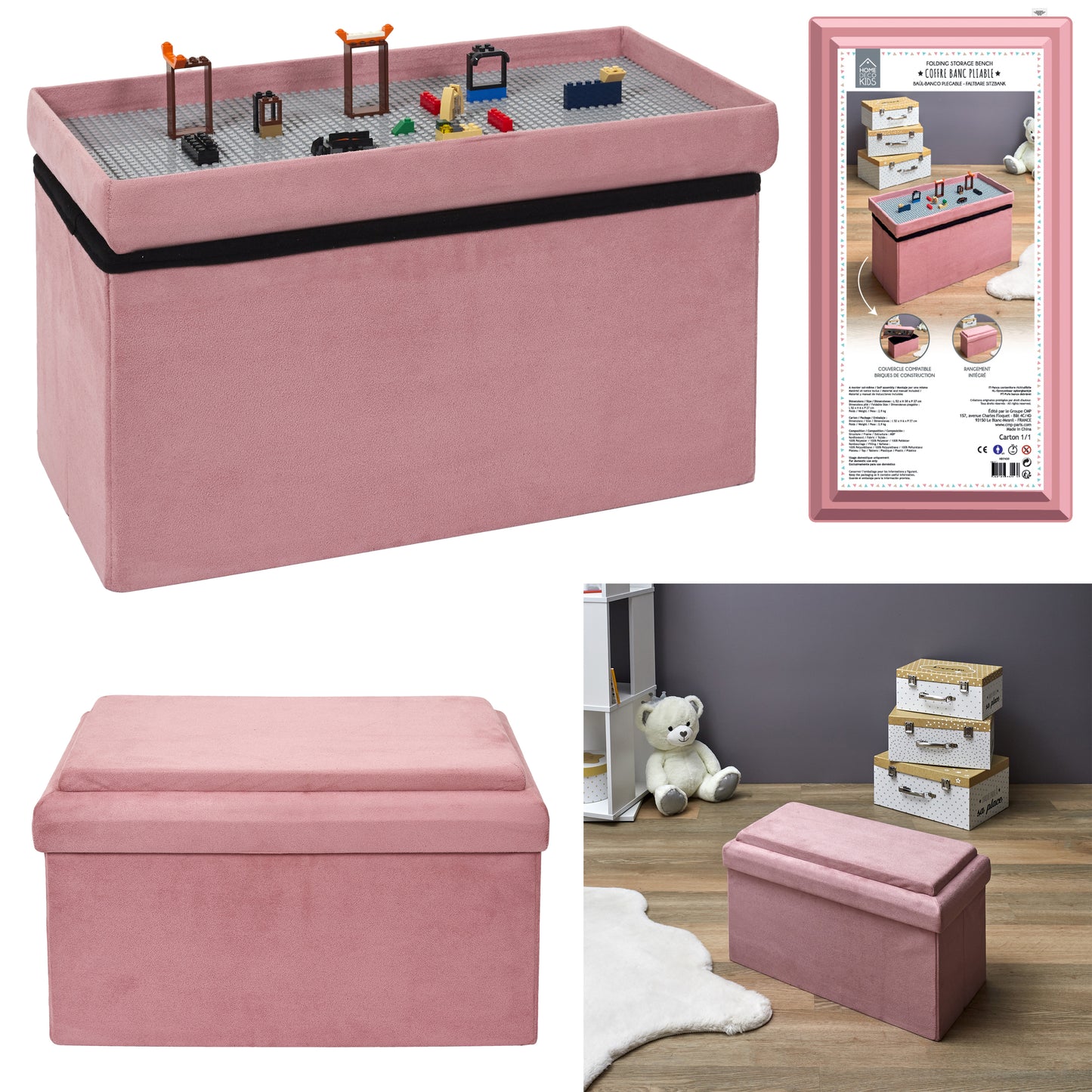 Coffre Banc Pliable Compatible Brique Rose