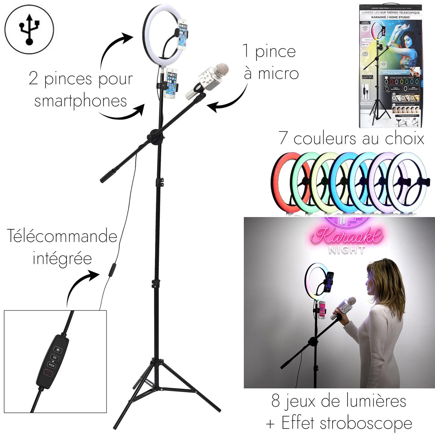 Lumiere Led Trepied Xxl Photo Video Karaoke Rgb