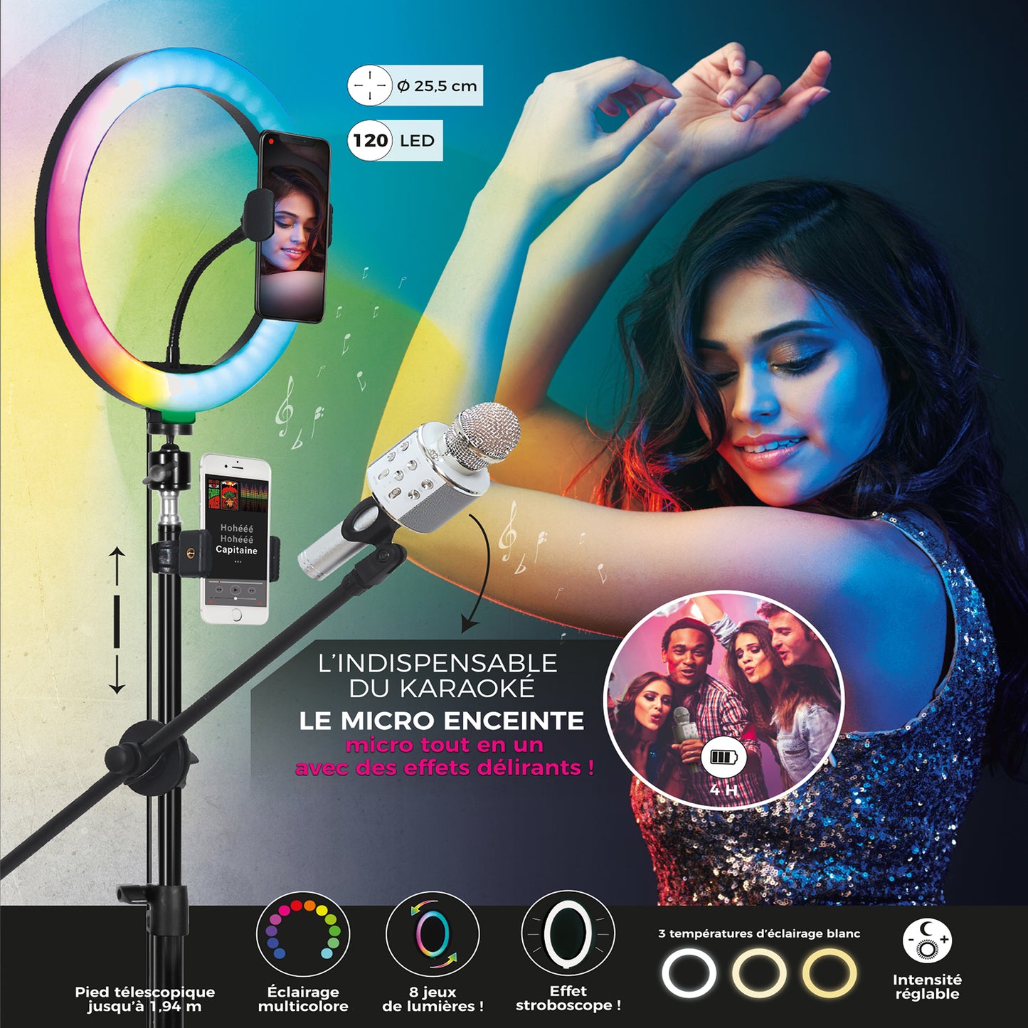 Lumiere Led Trepied Xxl Photo Video Karaoke Rgb