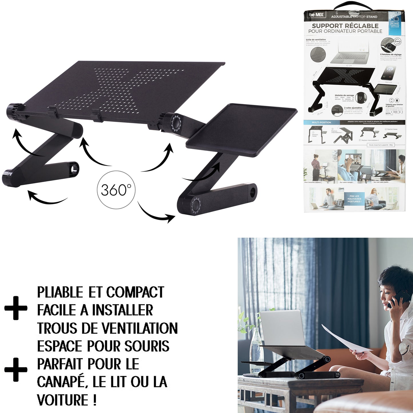 Poste De Travail Reglable Pc Tablette Souris