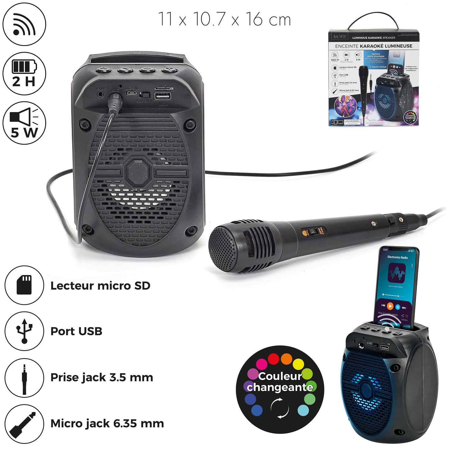 Enceinte Sans Fil 5W Karaoke Micro Integre X1