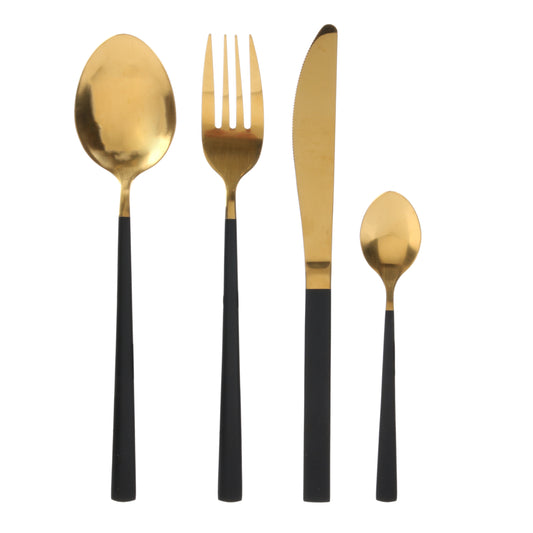 Menagere 16 Pieces Gold Manche Noir