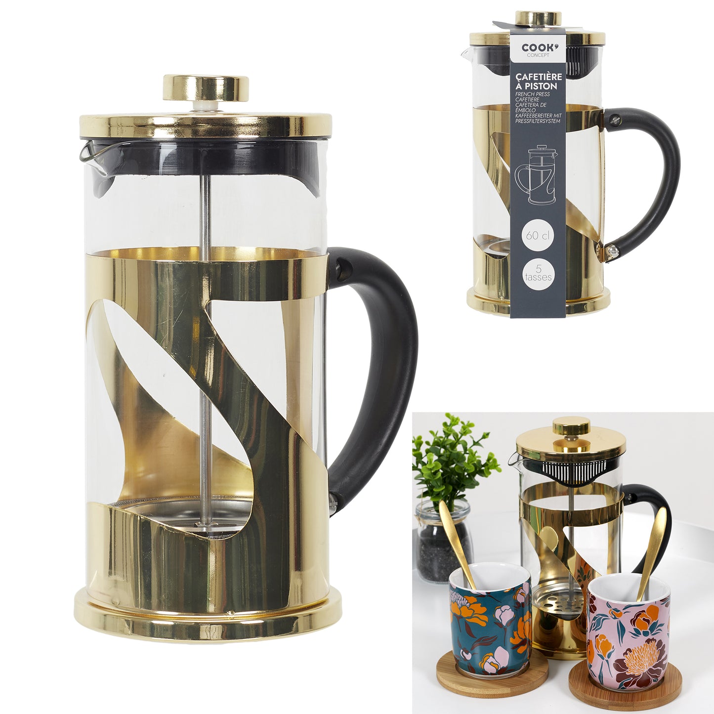 Cafetiere A Piston Metal Doree 60Cl